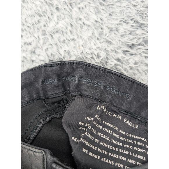 American Eagle Jeans Women 4 Black Distressed Denim Curvy Super Hi Rise Jegging - Picture 5 of 11